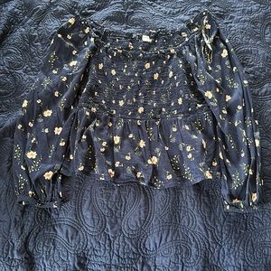 Blue floral crop blouse